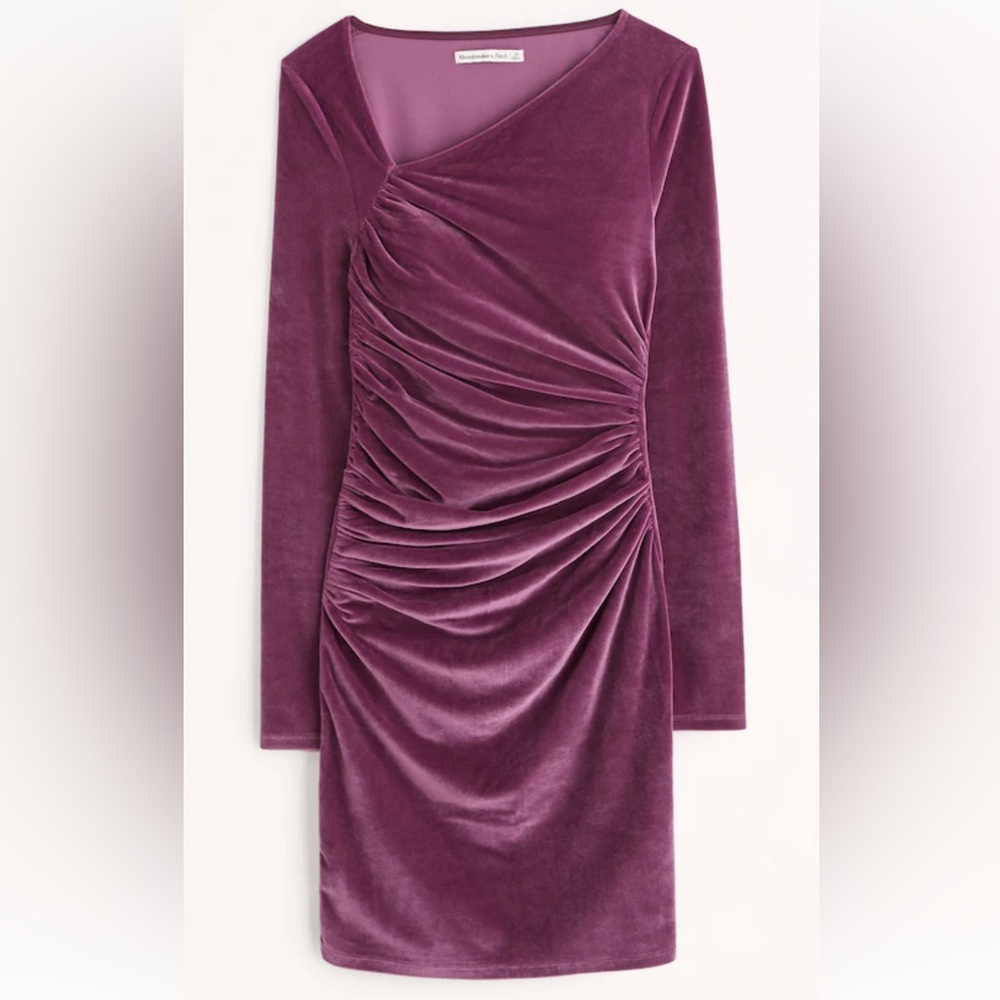 Asymmetrical Ruched Velvet Dress Abercrombie